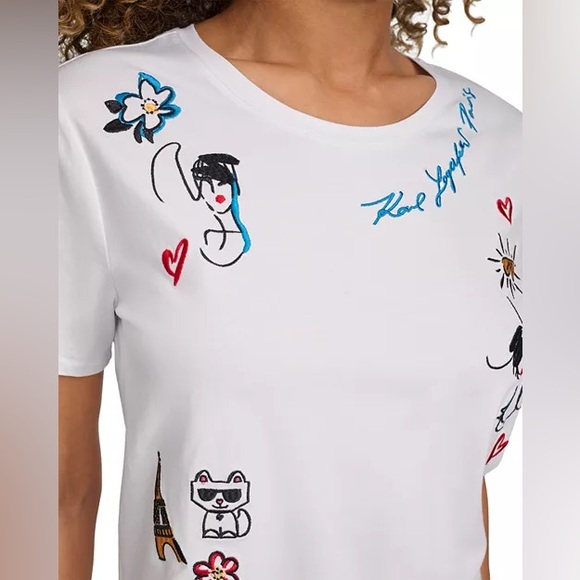 Karl Lagerfeld White Graphic Tee with Colorful Accents - Picture 4 of 8
